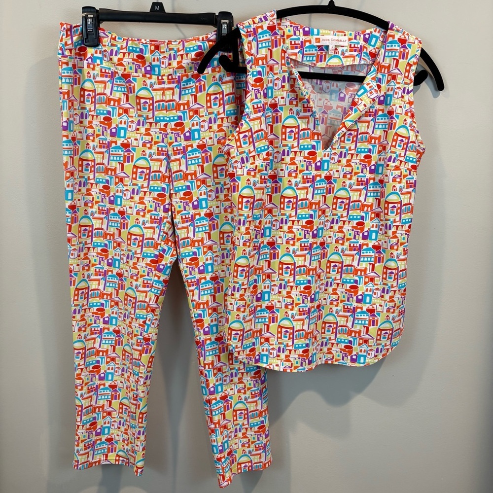Jude Connally Santorini Village Stretch Knit Resortwear Top Pant Set XS/S